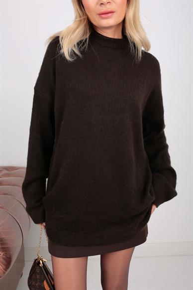 Bisiklet Yaka Koyu Kahve Basic Kazak