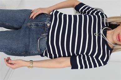 Bisiklet Yaka Laci Beyaz Çizgili Mevsimlik Triko