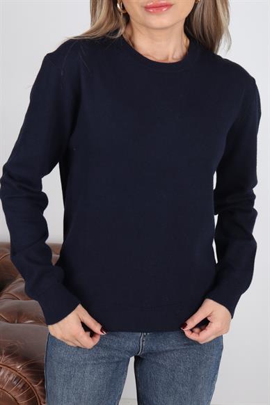 Bisiklet Yaka Lacivert İnce Triko Kazak