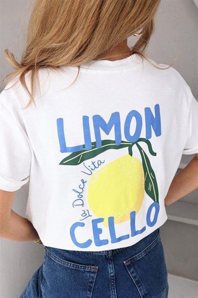 Bisiklet Yaka Limon Baskılı Tshirt