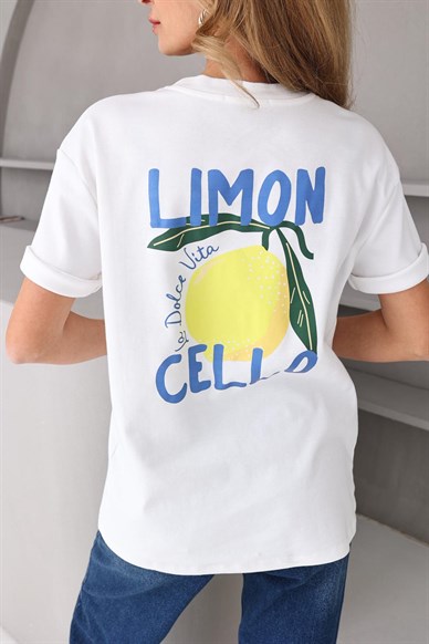 Bisiklet Yaka Limon Baskılı Tshirt