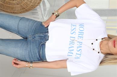 Bisiklet Yaka Mavi Yazı Baskılı Tshirt