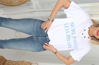 Bisiklet Yaka Mavi Yazı Baskılı Tshirt