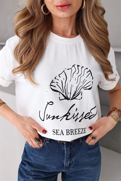 Bisiklet Yaka Midye Baskılı Tshirt