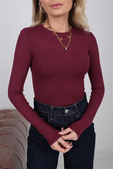 Bisiklet Yaka Mürdüm Dar Bady Bluz