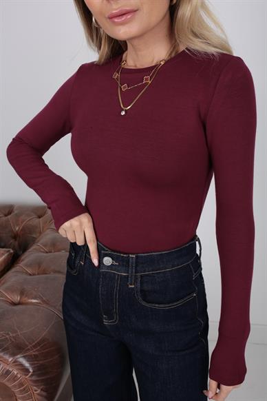 Bisiklet Yaka Mürdüm Dar Bady Bluz