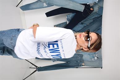 Bisiklet Yaka Ön Arka Yazı Baskılı Tshirt