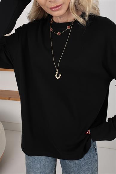 Bisiklet Yaka siyah Oversize İnce Sweatshirt