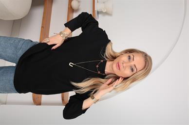 Bisiklet Yaka siyah Oversize İnce Sweatshirt