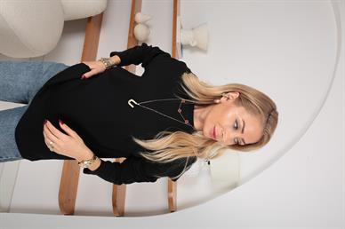 Bisiklet Yaka siyah Oversize İnce Sweatshirt