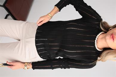 Bisiklet Yaka Siyah Transparan Triko Kazak