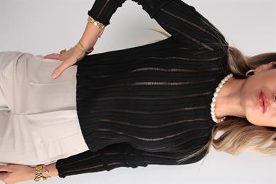 Bisiklet Yaka Siyah Transparan Triko Kazak