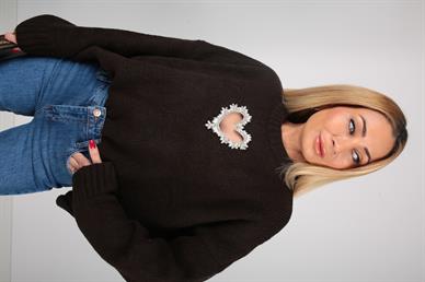 Bisiklet Yaka Taş İşli Acı Kahve Kazak