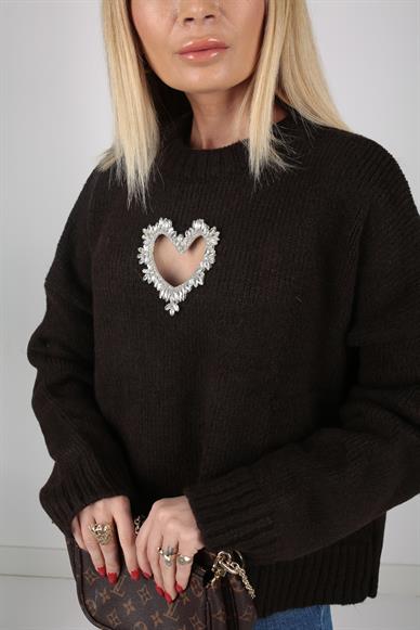 Bisiklet Yaka Taş İşli Acı Kahve Kazak