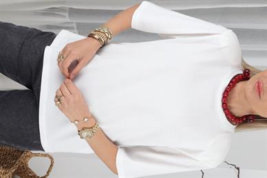 Bisiklet Yaka Vatkalı Ekru Basic Tshirt