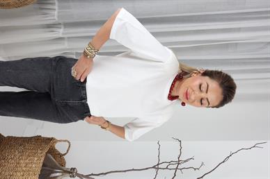 Bisiklet Yaka Vatkalı Ekru Basic Tshirt