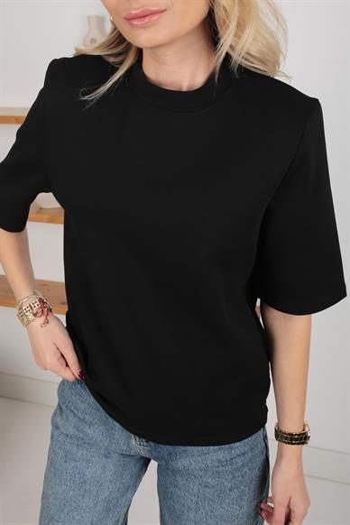 Bisiklet Yaka Vatkalı Siyah Tshirt