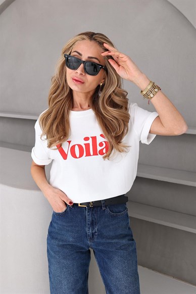 Bisiklet Yaka Voıla Baskılı Tshirt