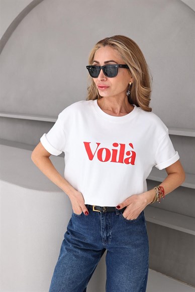 Bisiklet Yaka Voıla Baskılı Tshirt