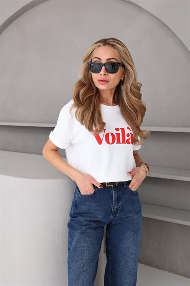 Bisiklet Yaka Voıla Baskılı Tshirt
