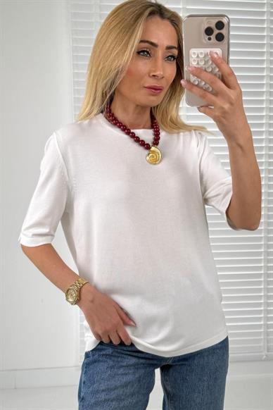 Bisiklet Yaka Yarım Kol Ekru Triko