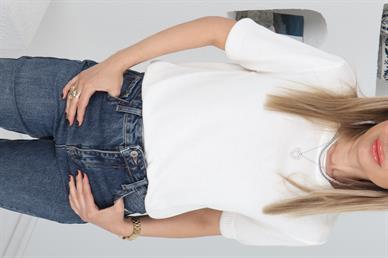 Bisiklet Yaka  Yarım Kollu Ekru Triko