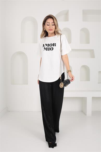 Bisiklet Yaka Yazı Baskılı Vatkalı Tshirt