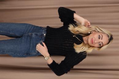 Bisiklet Yaka Yumoş Dokulu Transparan Kazak