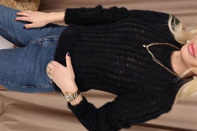 Bisiklet Yaka Yumoş Dokulu Transparan Kazak