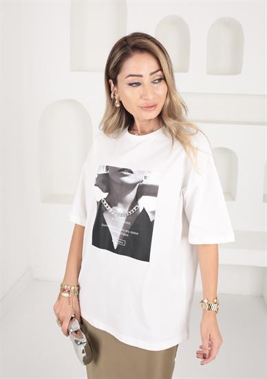 Bisiklet Yaka Zincir Detay Tshirt