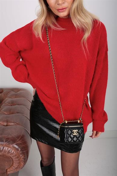 Bisiklet YakaKırmızı Basic Kazak