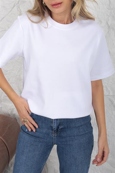 Bisikley Yaka Beyaz Basic Tshirt
