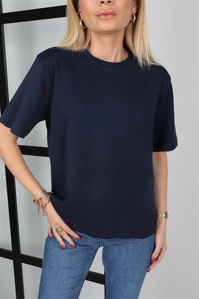 Bisikley Yaka Lacivert Basic Tshirt