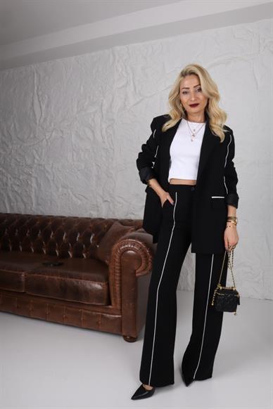 Biyeli Siyah Blazer Takım