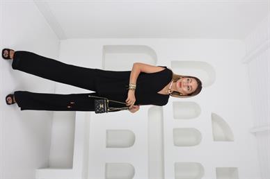 Boncuk Detay Bağlamalı Siyah Keten Takım