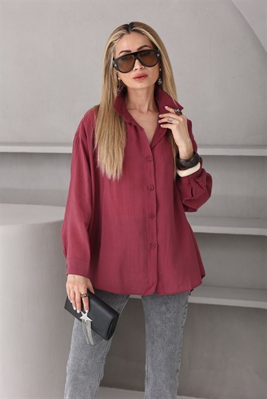 Bordo Arkası Bağlamalı Vual  Gömlek