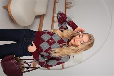 Bordo Baklava Desen Triko Kazak