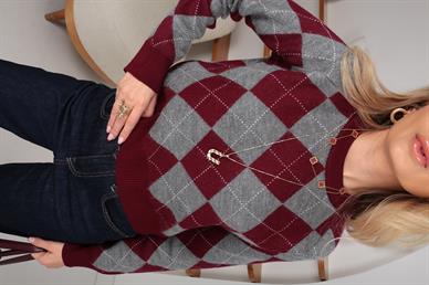 Bordo Baklava Desen Triko Kazak