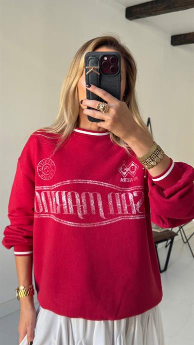 Bordo Baskılı Sweatshirt