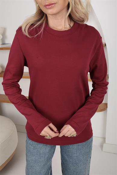 Bordo Bisiklet Yaka Uzun Kol İnce Sweatshirt