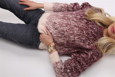 Bordo Desenli Taşlı Triko Kazak