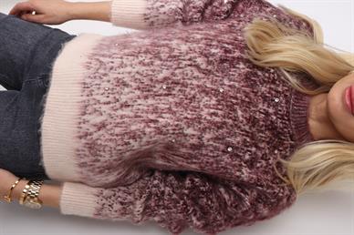 Bordo Desenli Taşlı Triko Kazak