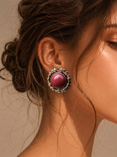 Bordo Detay Gold Günebakan Küpe