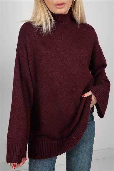 Bordo Dik Yaka Oversize Kazak