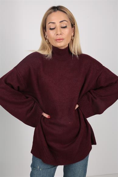 Bordo Dik Yaka Oversize Kazak