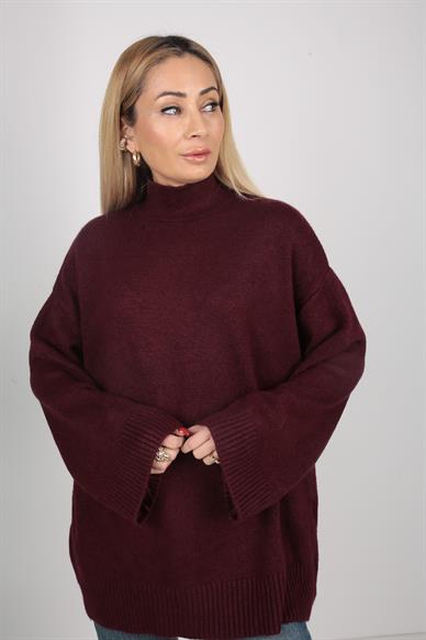 Bordo Dik Yaka Oversize Kazak