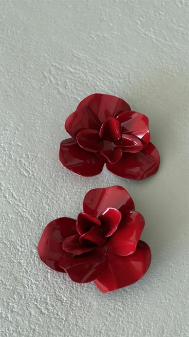 Bordo Metal Çiçek  Küpe
