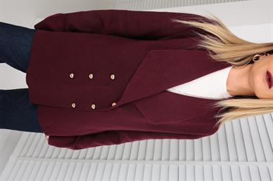 Bordo Şal Yaka Gold Düğmeli Hırka