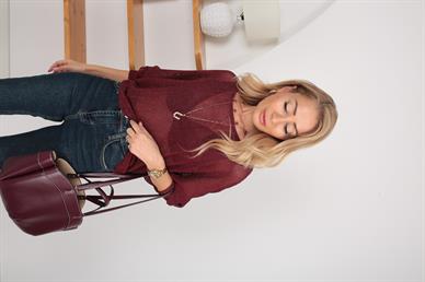 Bordo Simli File Bluz