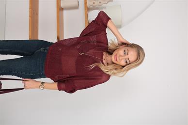 Bordo Simli File Bluz